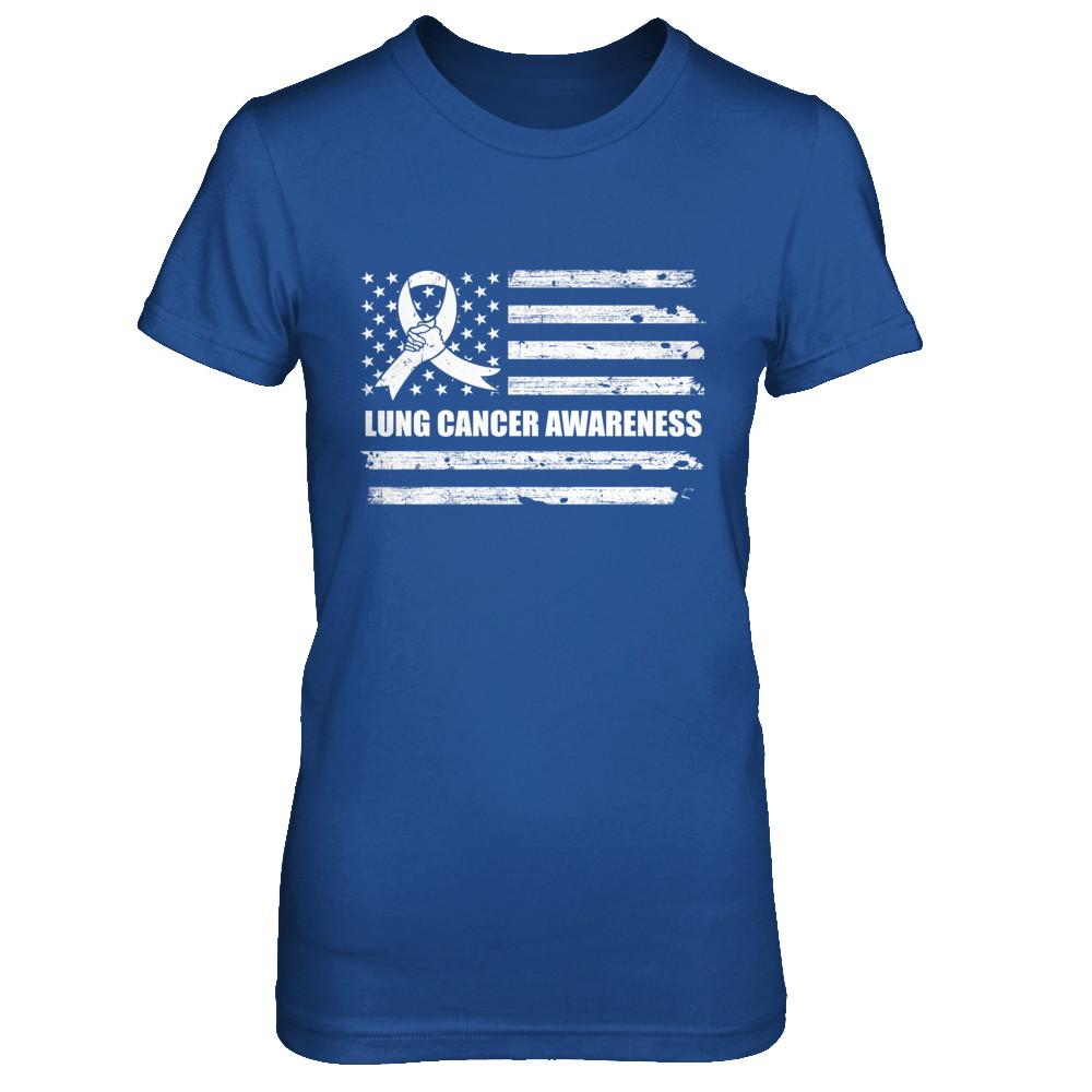 Clear Ribbon Lung Cancer Awareness US Flag-T-Shirt & Hoodie-Women's T-Shirt-Royal