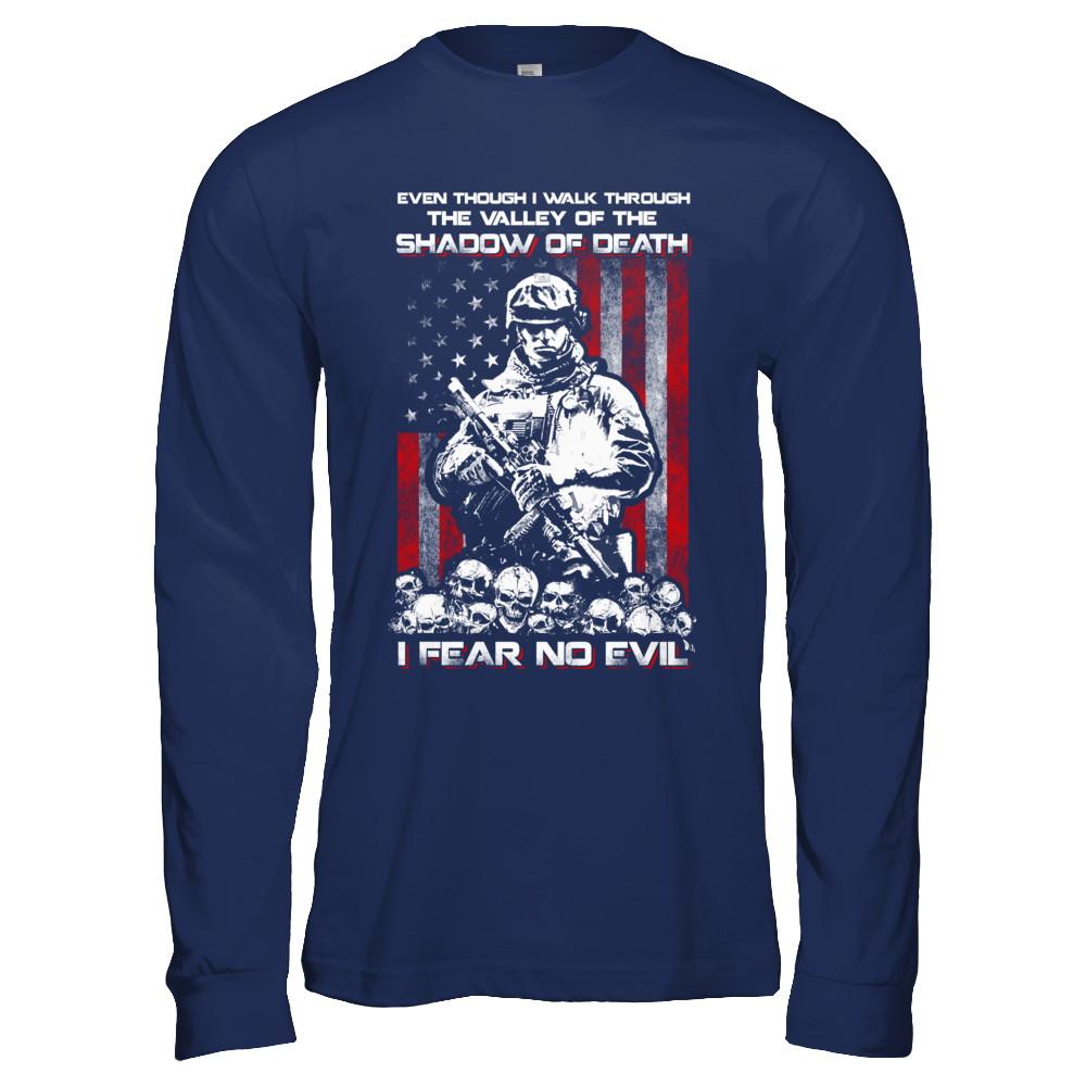Veteran I Walk Through Shadow Of Death I Fear No Evil-T-Shirt & Hoodie-Long Sleeve T-Shirt-Navy