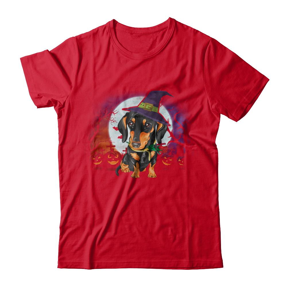 Cute Halloween Dachshund Puppy Pumpkins-T-Shirt & Sweatshirt-Premium T-Shirt-Red