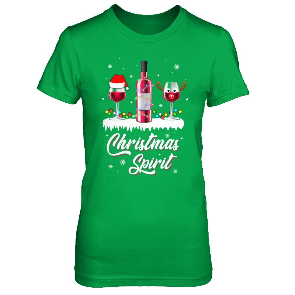 Christmas Spirits Santa Hat Wine Funny Christmas Gifts-T-Shirt & Sweatshirt-Women's T-Shirt-Irish Green