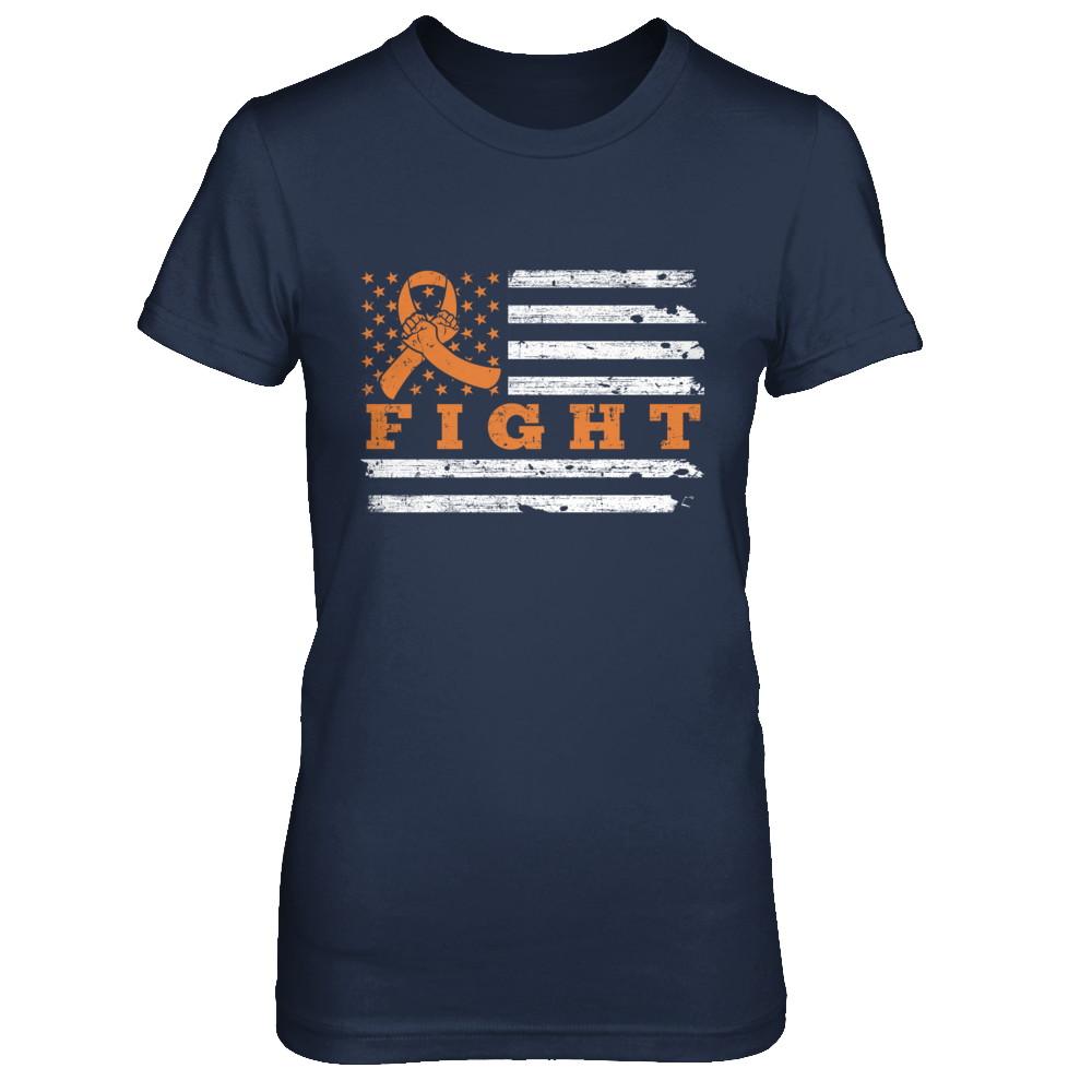 Fight Orange Ribbon US Flag Multiple Sclerosis Awareness-T-Shirt & Hoodie-Women's T-Shirt-Navy