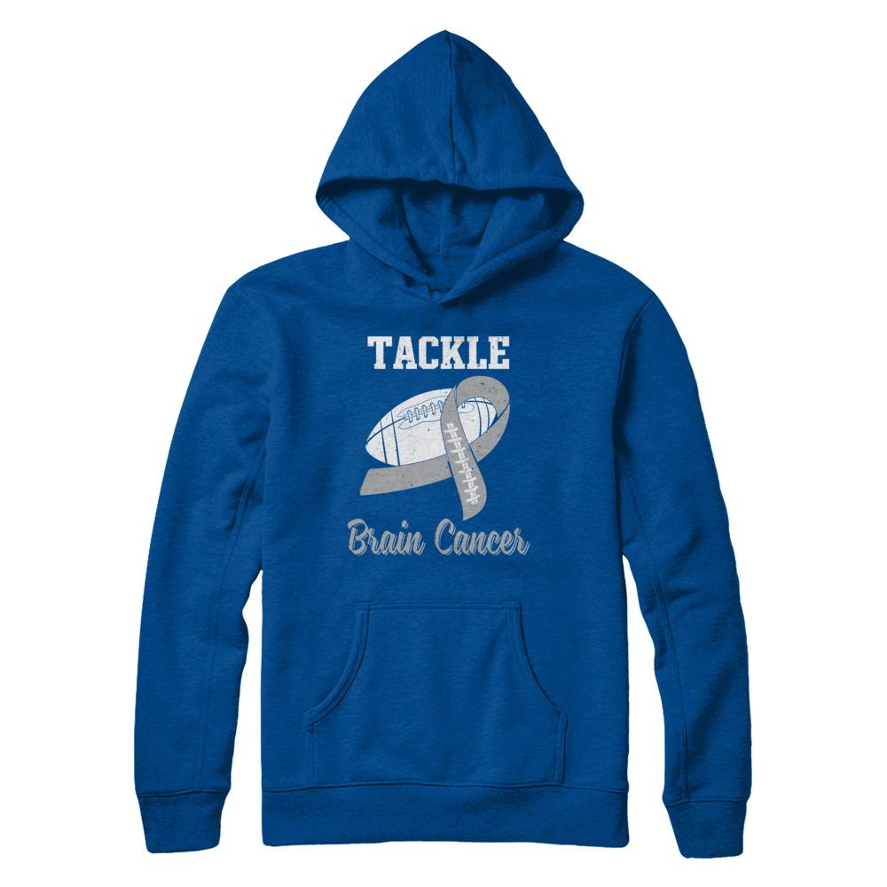Football Survivor Tackle Gray Brain Cancer Awareness-T-Shirt & Hoodie-Pullover Hoodie-Deep Royal