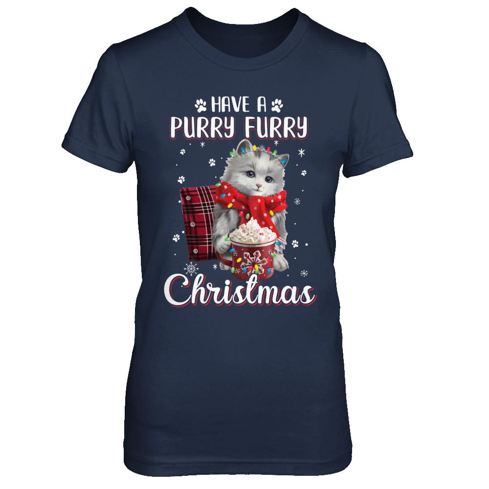 Have A Purry Furry Christmas Funny Holiday Xmas Cat-T-Shirt & Sweatshirt-Women's T-Shirt-Navy
