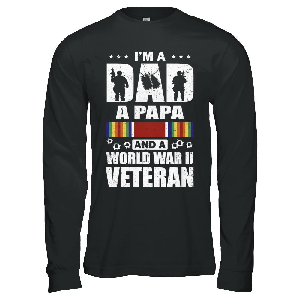 A Dad A Papa And A World War II Veteran Fathers Day-T-Shirt & Hoodie-Long Sleeve T-Shirt-Black