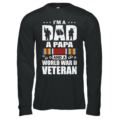 A Dad A Papa And A World War II Veteran Fathers Day-T-Shirt & Hoodie-Long Sleeve T-Shirt-Black