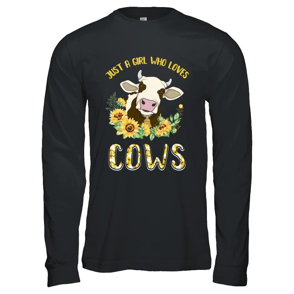 Just A Girl Who Loves Cows And Sunflowers-T-Shirt & Hoodie-Long Sleeve T-Shirt-Black