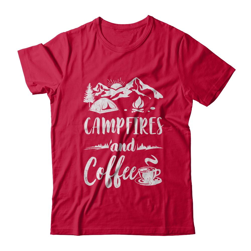 Coffee And Campfires Funny Camping Gifts-T-Shirt & Hoodie-Classic T-Shirt-Red