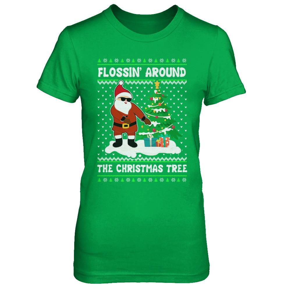 Flossin' Around The Christmas Tree Flossing Ugly Sweater-T-Shirt & Sweatshirt-Women's T-Shirt-Irish Green