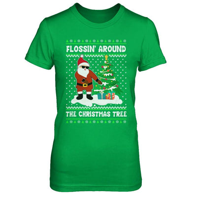 Flossin' Around The Christmas Tree Flossing Ugly Sweater-T-Shirt & Sweatshirt-Women's T-Shirt-Irish Green