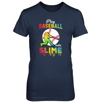 Play Baseball Make Slime Watercolor For Girl Women-T-Shirt & Tank Top-Women's T-Shirt-Navy