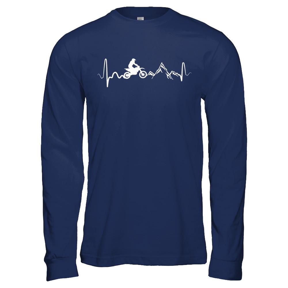 Mountain Dirt Bike Motocross Heartbeat-T-Shirt & Hoodie-Long Sleeve T-Shirt-Navy