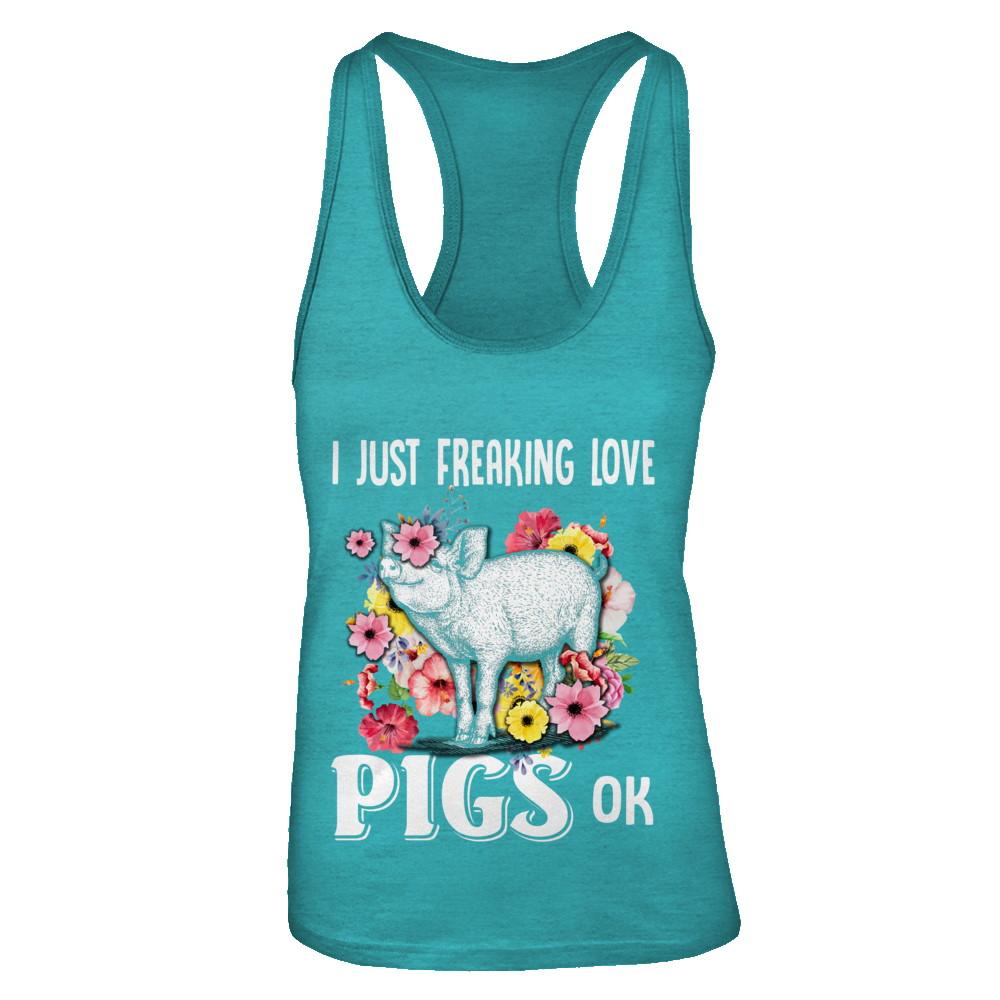 I Just Freaking Love Pigs-T-Shirt & Tank Top-Women's Ideal Racerback Tank-Tahiti Blue