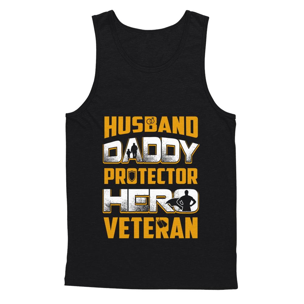 Husband Daddy Protector Hero Veteran-T-Shirt & Hoodie-Unisex Tank-Black