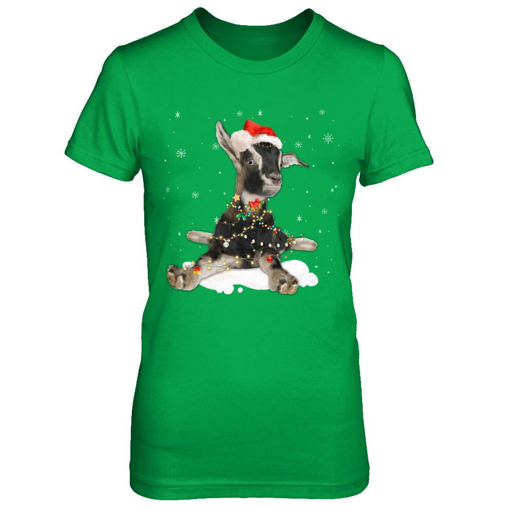 Goat With Santa Hat Lights Christmas-T-Shirt & Sweatshirt-Women's T-Shirt-Irish Green