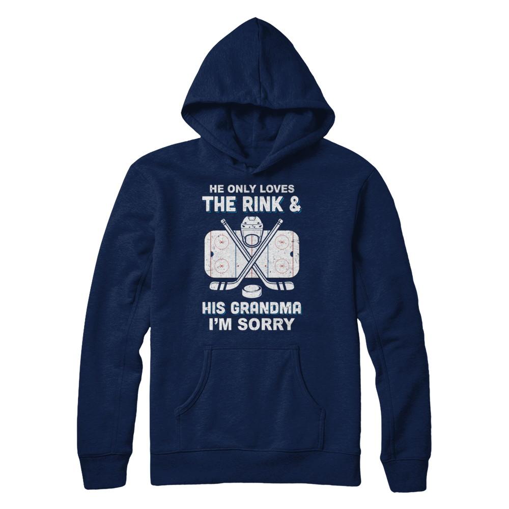 He Only Loves The Rink And His Grandma Funny Grandma Hockey-T-Shirt & Hoodie-Pullover Hoodie-Navy