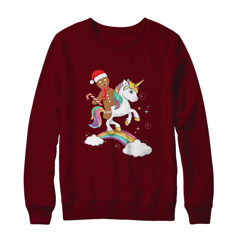 Gingerbread Man Riding A Unicorn Christmas Xmas Gift-T-Shirt & Sweatshirt-Crewneck Sweatshirt-Maroon