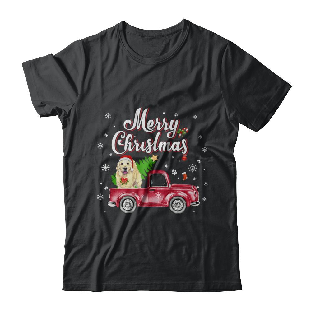 Golden Retriever Rides Red Truck Christmas Pajama