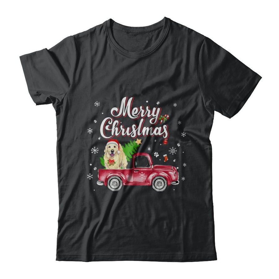 Golden Retriever Retriever Rides Red Truck Christmas Pajama-T-Shirt & Sweatshirt-Classic T-Shirt-Black