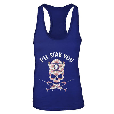 I'll Stab You Nurse Skull Floral Flower Nursing Gift-T-Shirt & Tank Top-Women's Ideal Racerback Tank-Royal