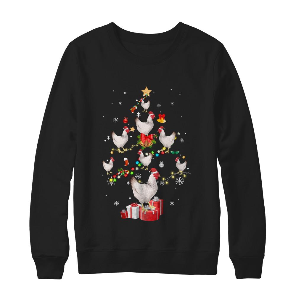 Farmer Chicken Christmas Tree Decor Xmas Gift-T-Shirt & Sweatshirt-Crewneck Sweatshirt-Black