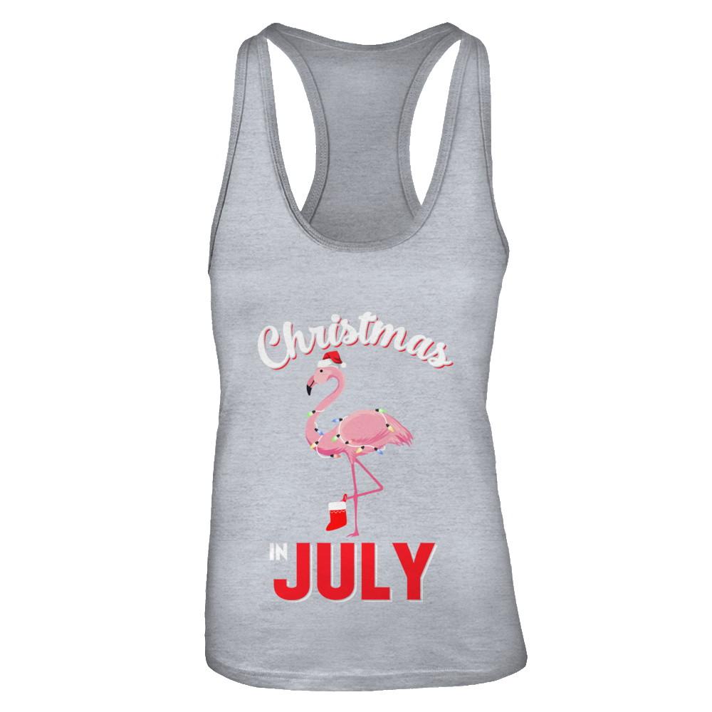 Funny Party X-Mas Flamingo Christmas In July-T-Shirt & Tank Top-Women's Ideal Racerback Tank-Heather Grey