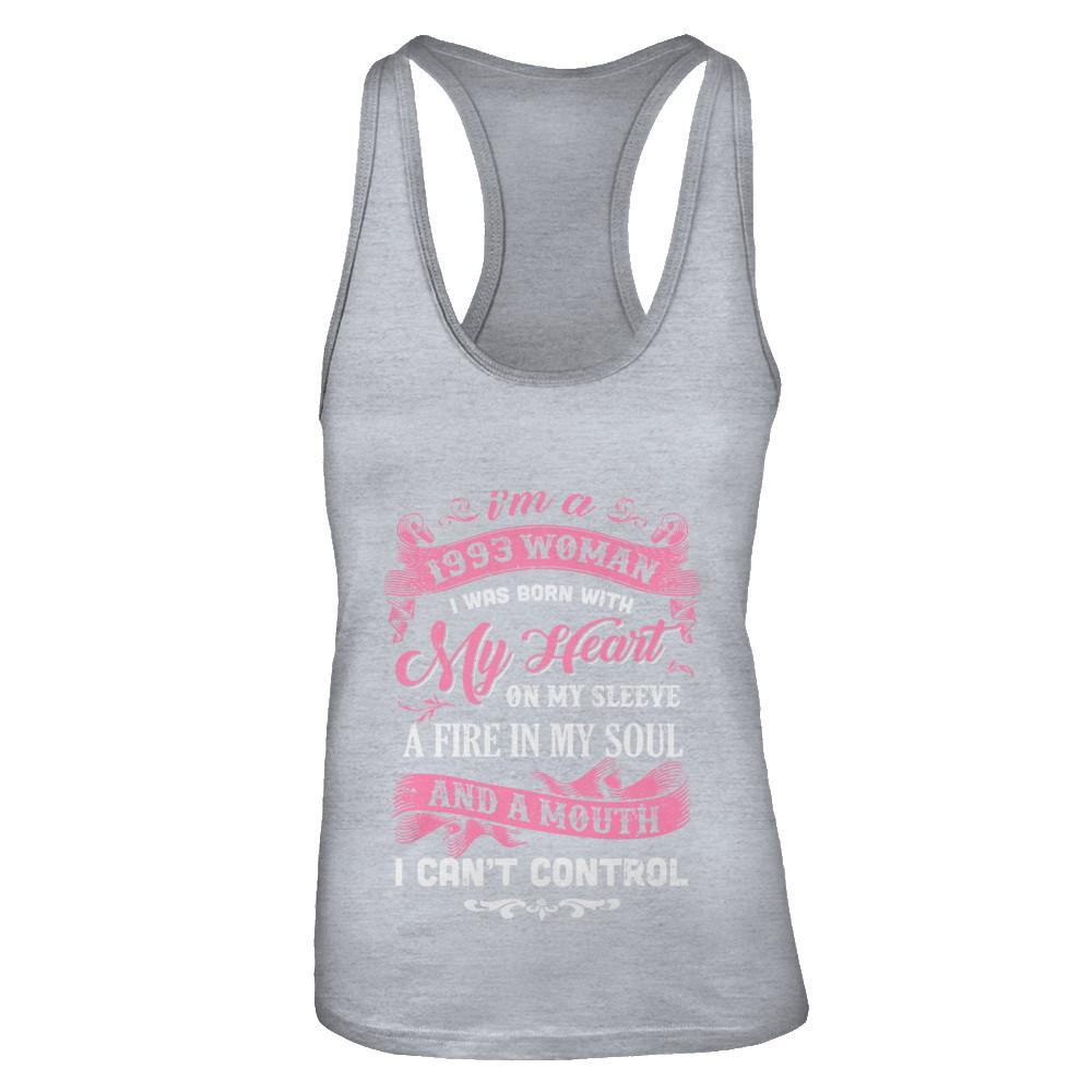 Vintage 1993 Woman 28 Birthday I Was Born With My Heart-T-Shirt & Tank Top-Women's Ideal Racerback Tank-Heather Grey