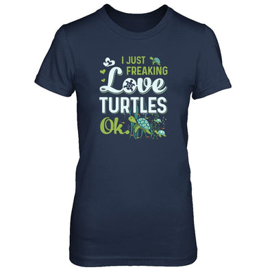 I Just Freaking Love Turtles Ok Sea Turtle Beach-T-Shirt & Tank Top-Women's T-Shirt-Navy