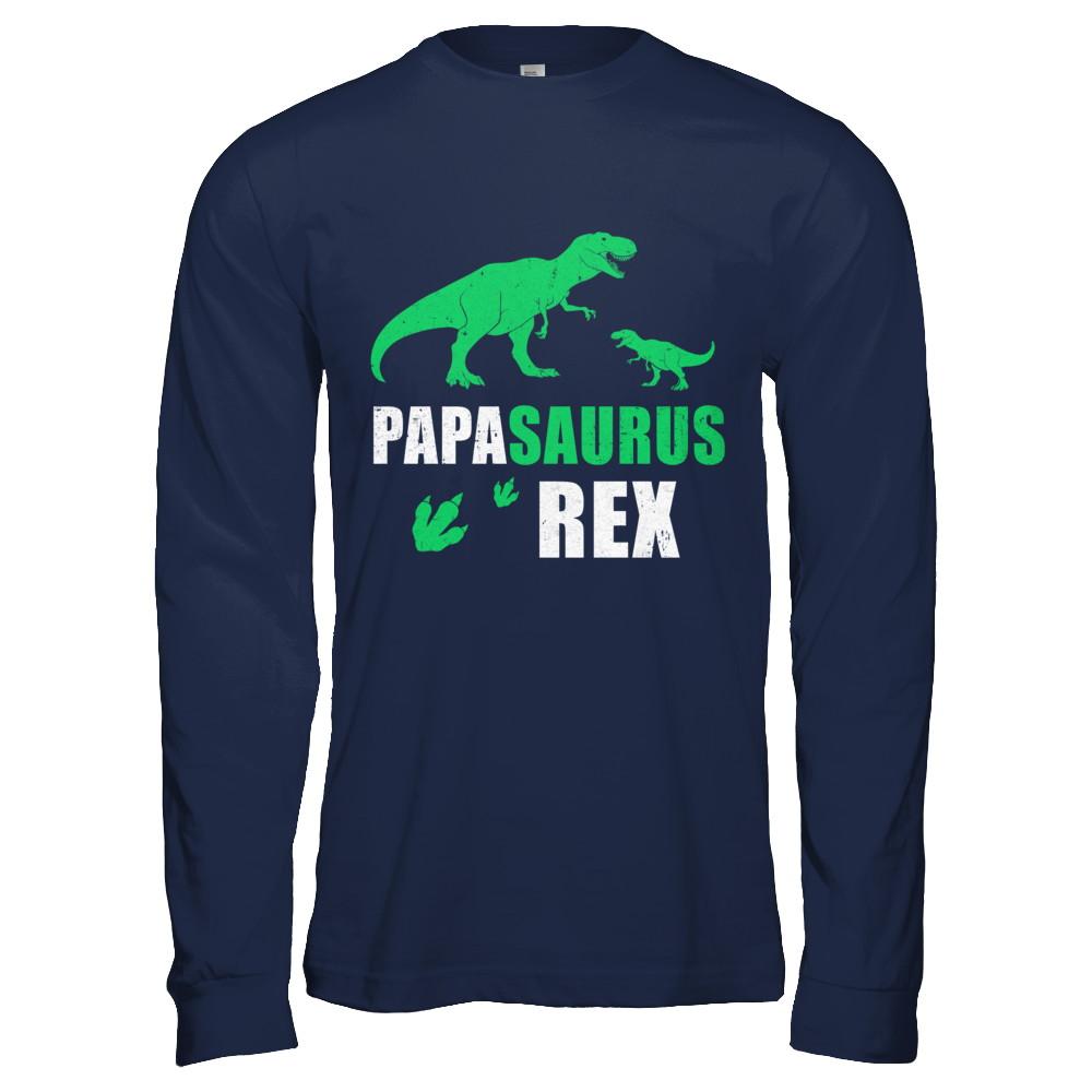 Dinosaur T-Rex Grandpasaurus Papa Saurus Dinosaur T-Rex Fathers Day-T-Shirt & Hoodie-Long Sleeve T-Shirt-Navy