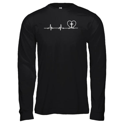 Christian Cross Heartbeat God Jesus-T-Shirt & Hoodie-Long Sleeve T-Shirt-Black