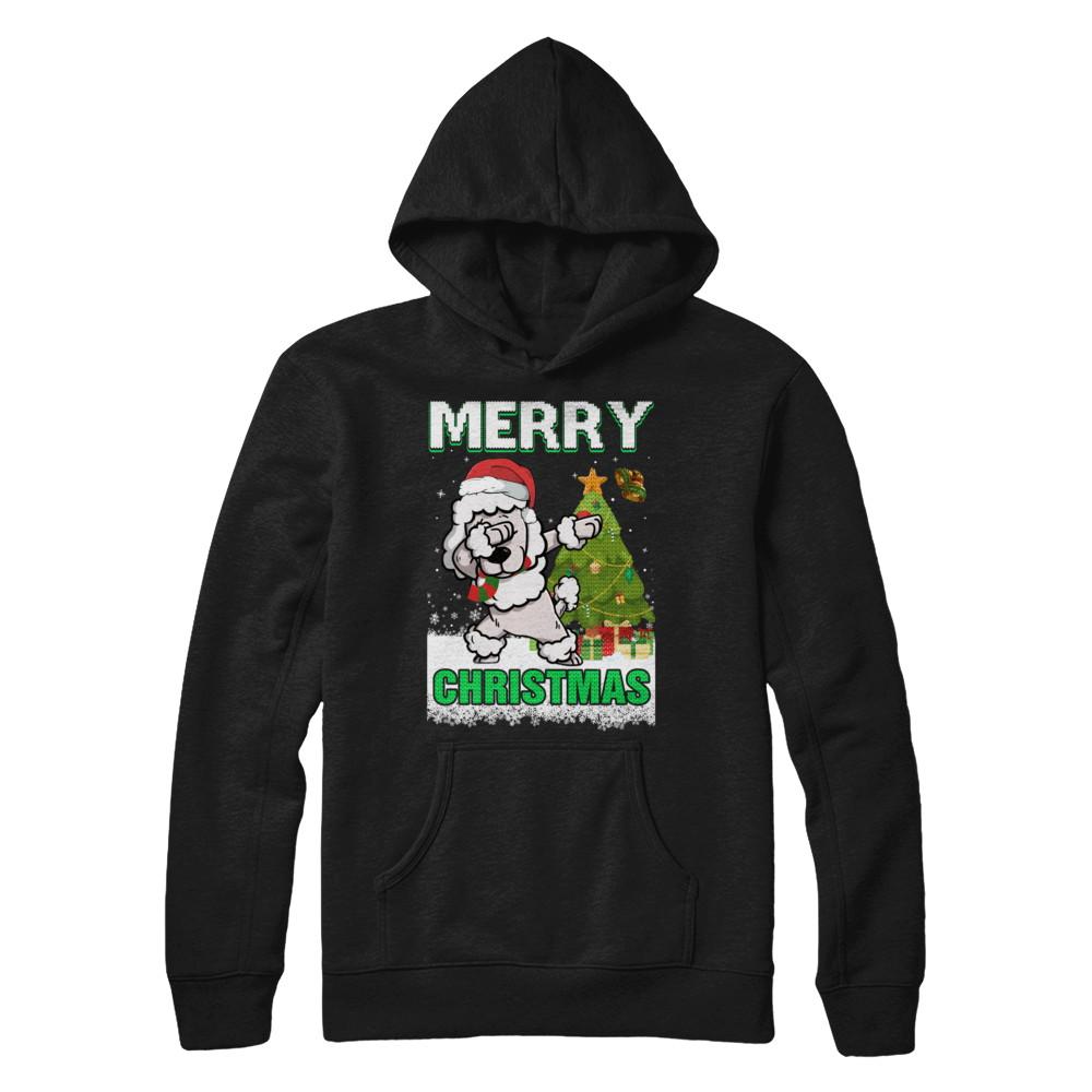 Cute Poodle Claus Merry Christmas Ugly Sweater-T-Shirt & Sweatshirt-Pullover Hoodie-Black