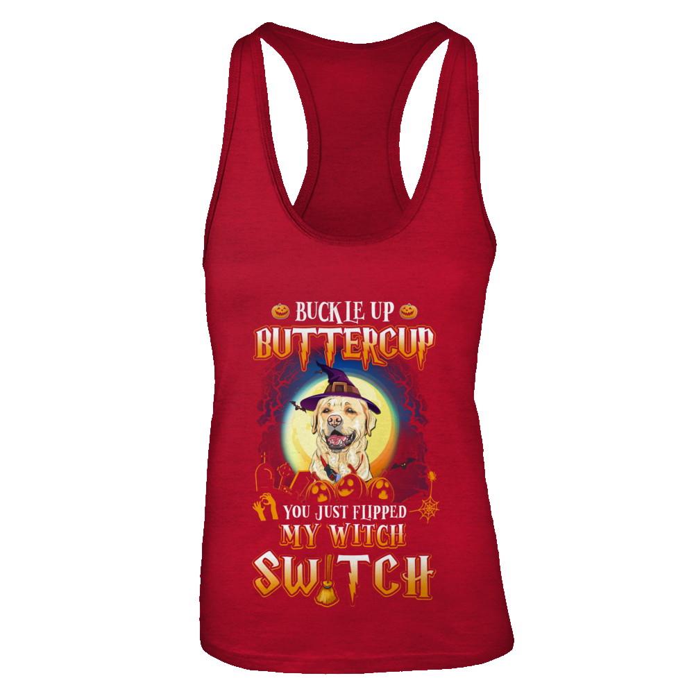 Buckle Up Buttercup Halloween Witch Labrador Costume-T-Shirt & Tank Top-Women's Ideal Racerback Tank-Red