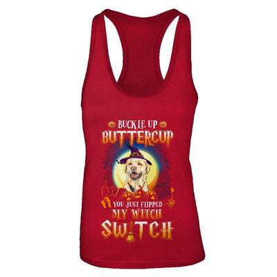 Buckle Up Buttercup Halloween Witch Labrador Costume-T-Shirt & Tank Top-Women's Ideal Racerback Tank-Red