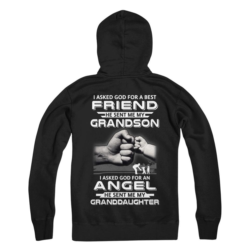 A Best Friend He Sent Me My Grandson & Angel Granddaughter-T-Shirt & Hoodie-Pullover Hoodie-Black