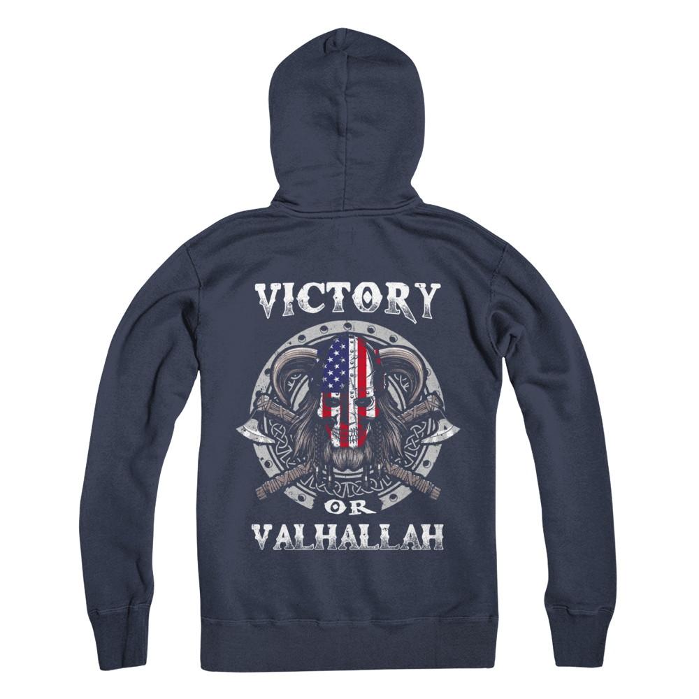 American US Flag Victory or Valhalla Viking-T-Shirt & Hoodie-Pullover Hoodie-Navy