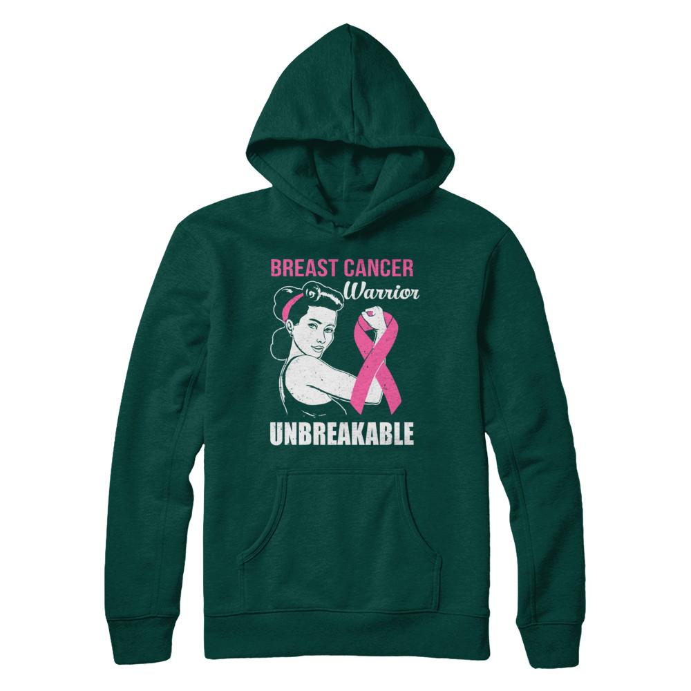Breast Cancer Warrior Unbreakable Breast Cancer Awareness-T-Shirt & Hoodie-Pullover Hoodie-Deep Forest
