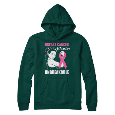 Breast Cancer Warrior Unbreakable Breast Cancer Awareness-T-Shirt & Hoodie-Pullover Hoodie-Deep Forest