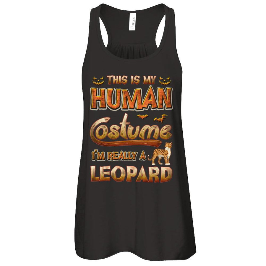 Leopard Halloween My Human Costume I'm Really A Leopard-T-Shirt & Tank Top-Women's Flowy Racerback Tank-Black