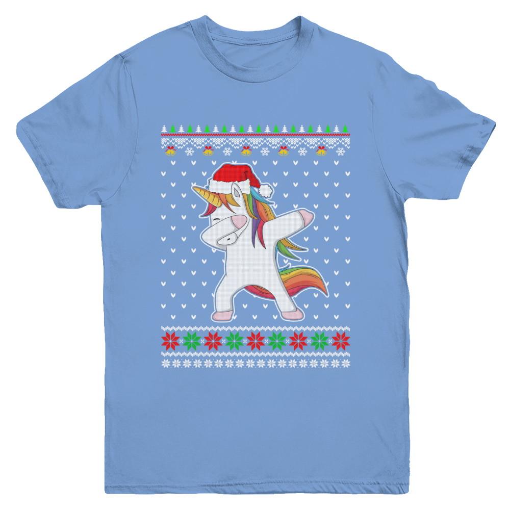 Dabbing Tangled Lights Ugly Christmas Sweater Girls Youth-Youth Shirt-Youth T-Shirt-Carolina Blue