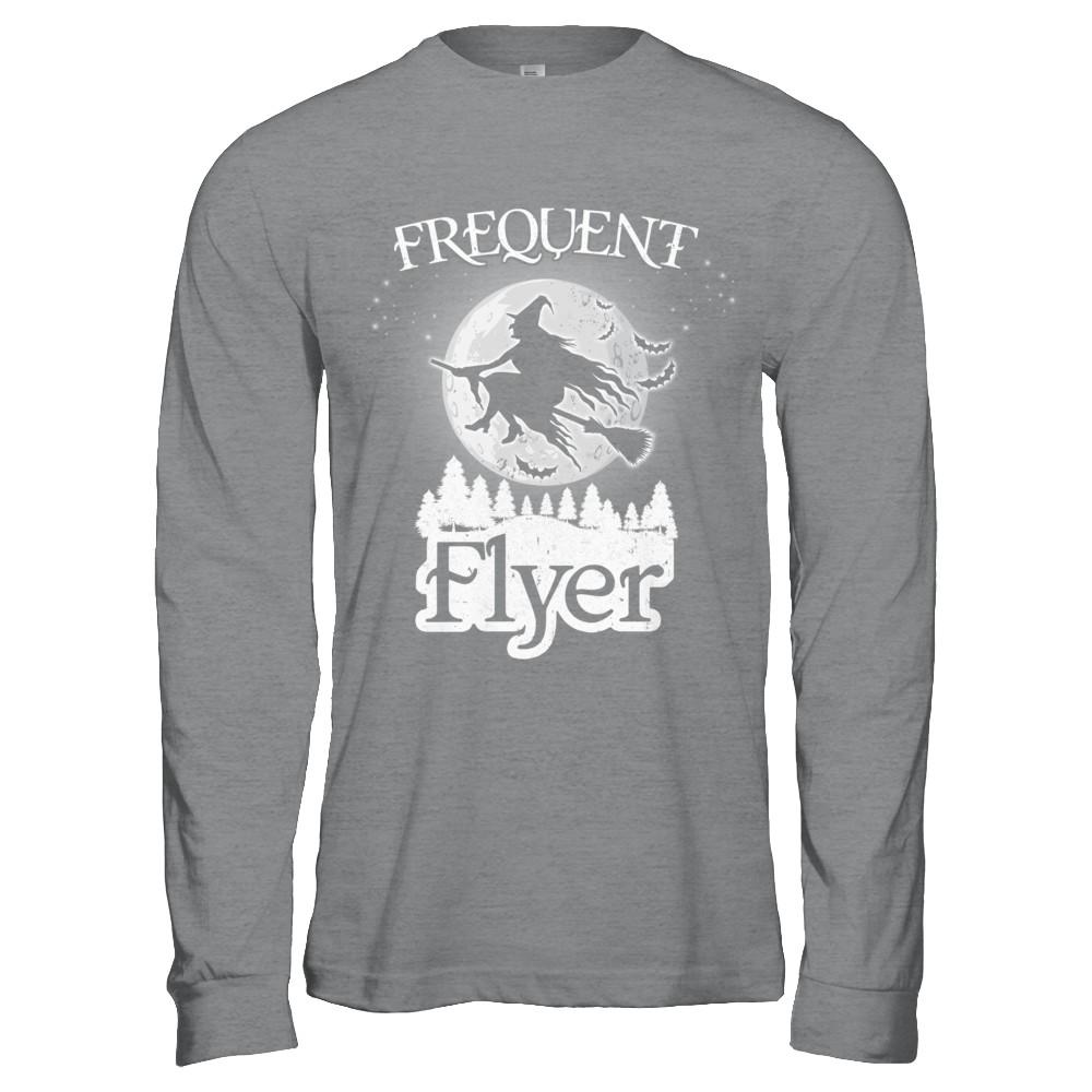 Frequent Flyer Funny Halloween Witch Costume Gift-T-Shirt & Hoodie-Long Sleeve T-Shirt-Sport Grey