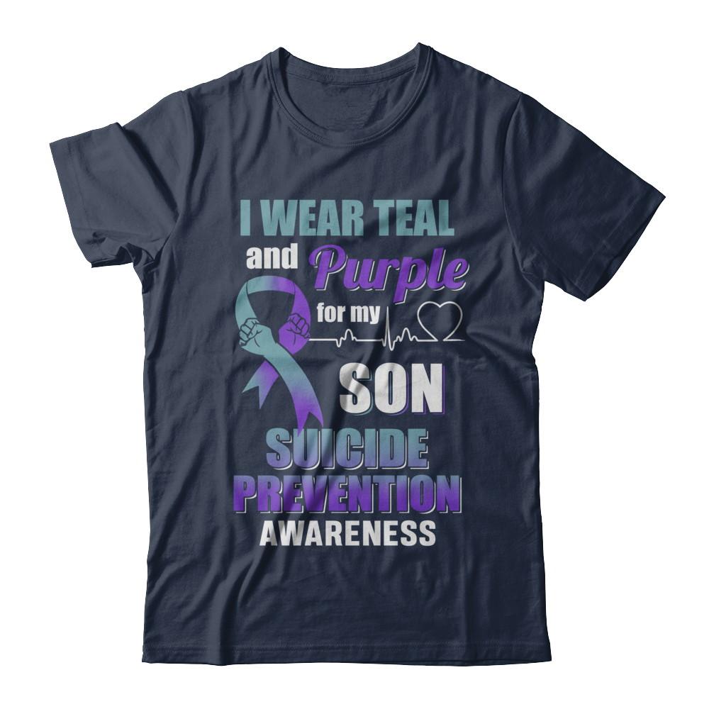I Wear Teal Purple For My Son Suicide Prevention Awareness-T-Shirt & Hoodie-Classic T-Shirt-Navy