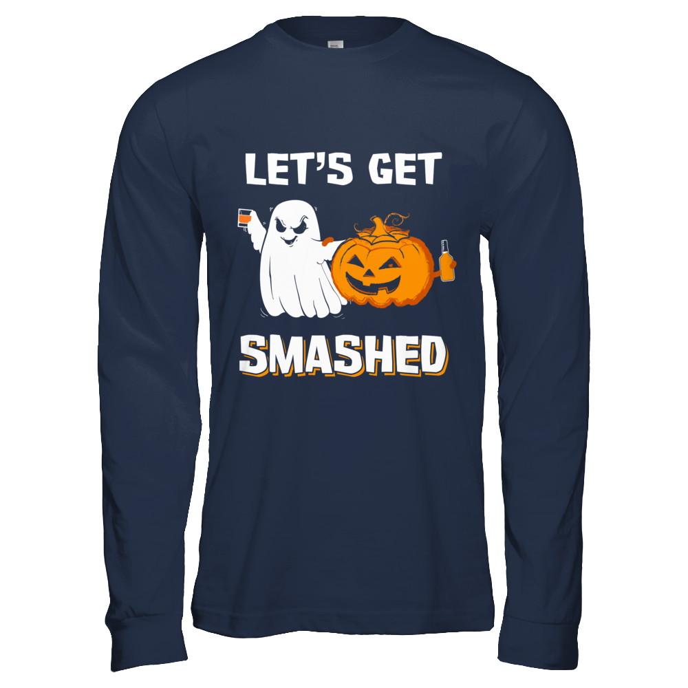 Let's Get Smashed Drinking Pumpkin Halloween-T-Shirt & Hoodie-Long Sleeve T-Shirt-Navy