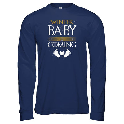 Winter Baby Is Coming Humor Maternity Pregnant-T-Shirt & Tank Top-Long Sleeve T-Shirt-Navy