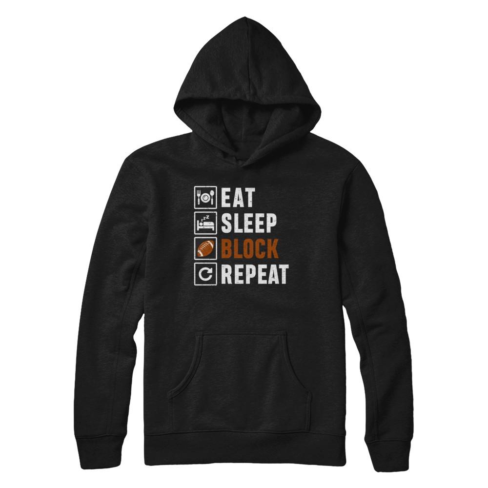 Funny Eat Sleep Block Repeat Football Gifts-T-Shirt & Hoodie-Pullover Hoodie-Black