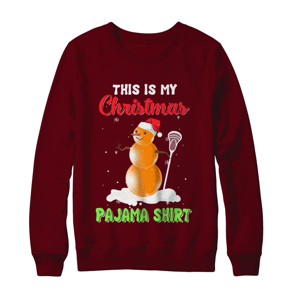 This Is My Christmas Pajama Xmas Snowman Lacrosse-T-Shirt & Sweatshirt-Crewneck Sweatshirt-Maroon