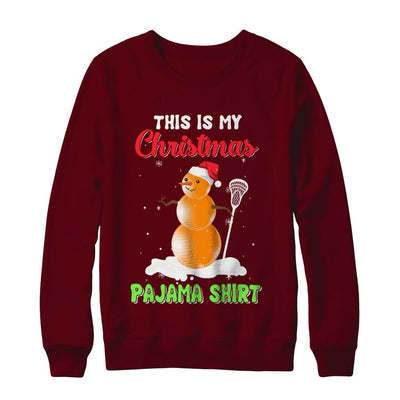 This Is My Christmas Pajama Xmas Snowman Lacrosse-T-Shirt & Sweatshirt-Crewneck Sweatshirt-Maroon