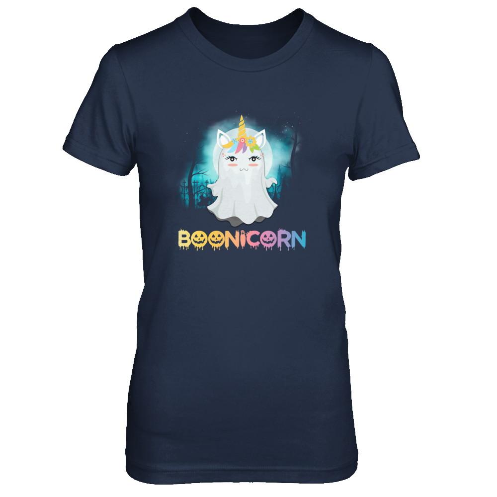 Boonicorn Ghost Unicorn Halloween Girls-T-Shirt & Tank Top-Women's T-Shirt-Navy