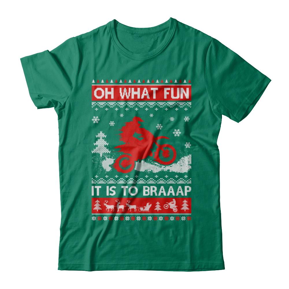 Oh What Fun It Is To Braaap Dirt Bike Ugly Christmas Sweater-T-Shirt & Sweatshirt-Classic T-Shirt-Kelly Green