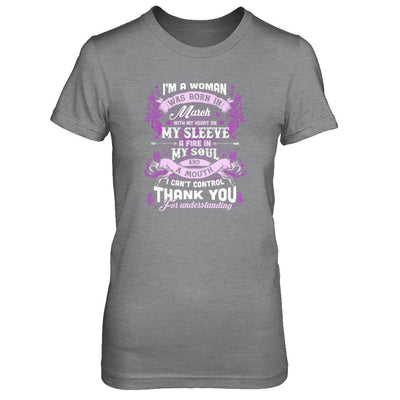 I'm A Woman Was Born In March With My Heart Birthday-T-Shirt & Tank Top-Women's T-Shirt-Sport Grey