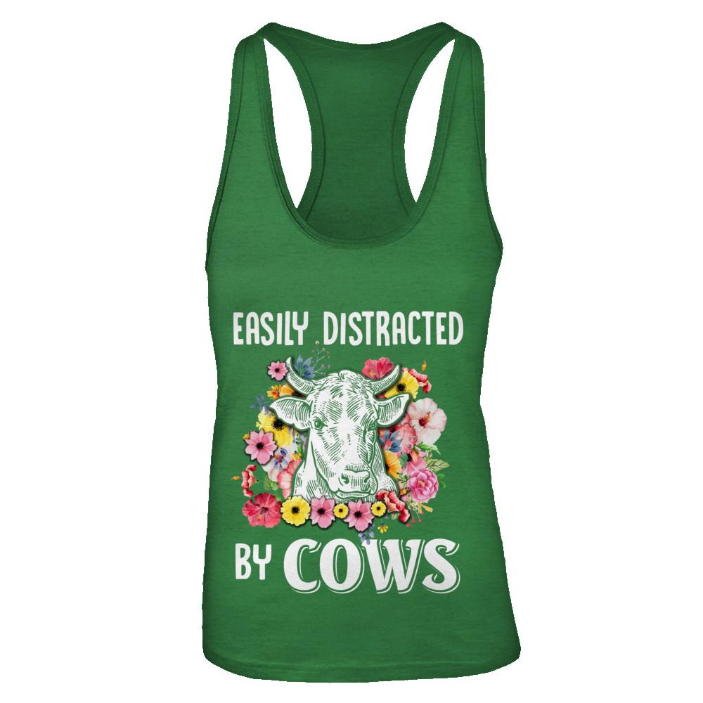 Easily Distracted By Cows-T-Shirt & Tank Top-Women's Ideal Racerback Tank-Kelly Green