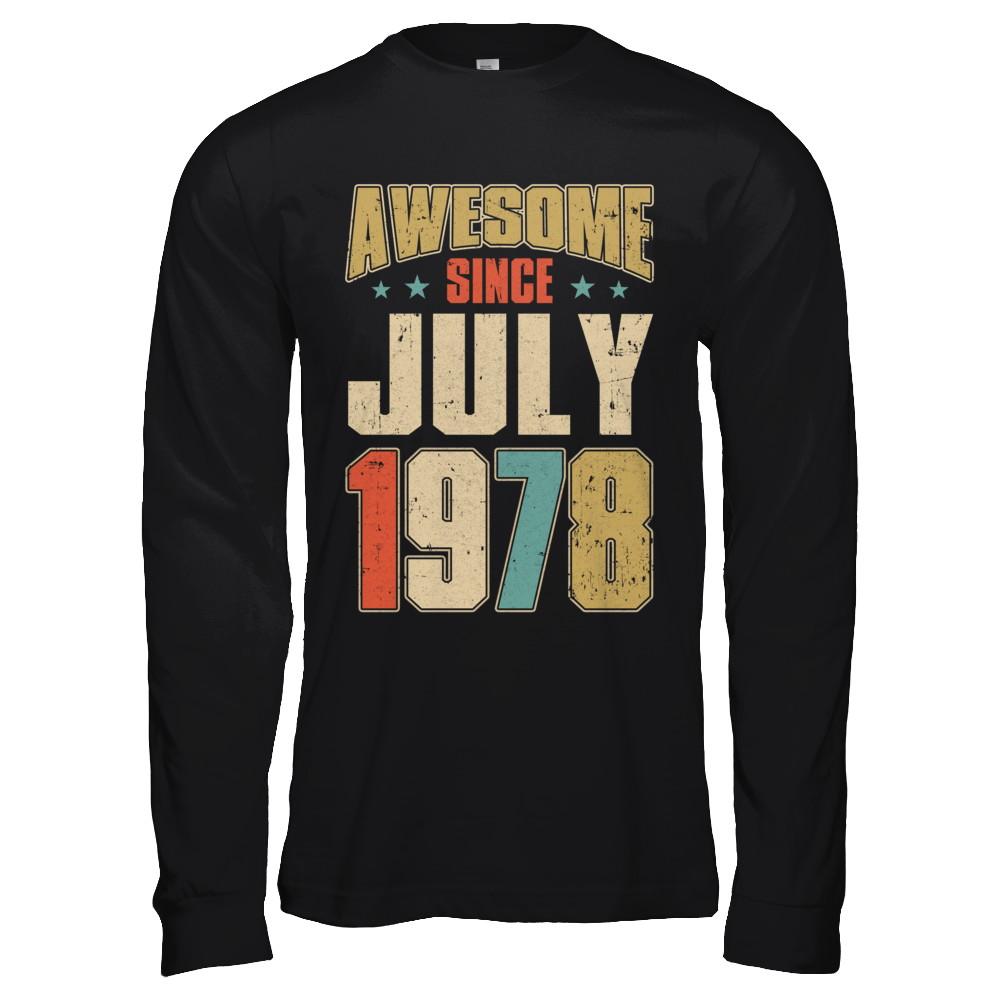 Vintage Retro Awesome Since July 1978 43th Birthday-T-Shirt & Hoodie-Long Sleeve T-Shirt-Black